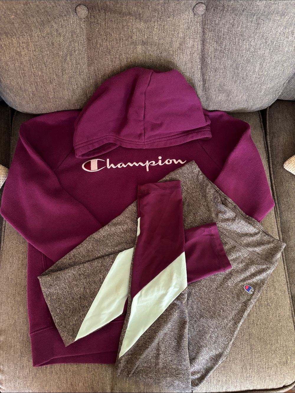 Champion Kids Maroon Hoodie with Maroon, Gray & Mint Colorblock Leggings